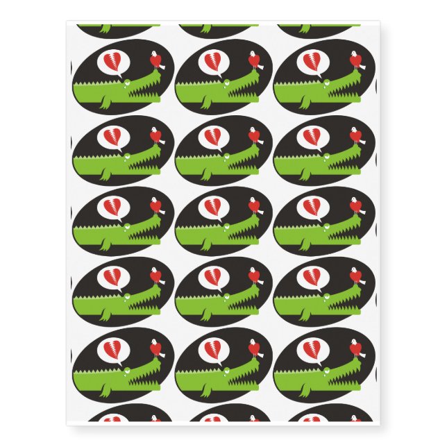Alligator in Love Temporary Tattoos (Front)