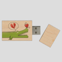Alligator in Love Wood Flash Drive