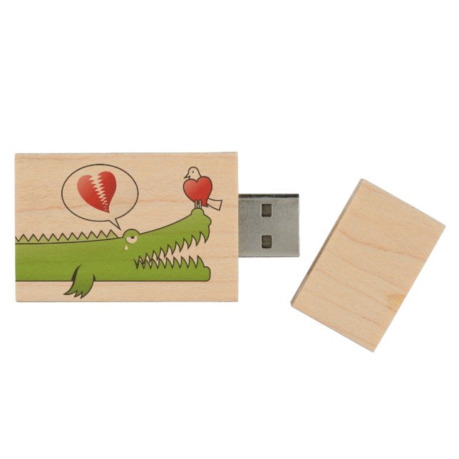 Alligator in Love Wood Flash Drive (Opened)