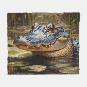 Alligator in the Everglades Wildlife Art Fleece Blanket