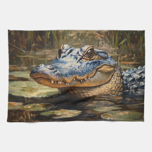 Alligator in the Everglades Wildlife Art Kitchen Towel