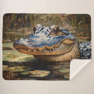 Alligator in the Everglades Wildlife Art Sherpa Blanket