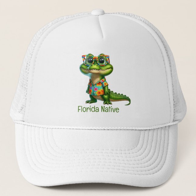 Alligator in Tropical Shirt  Trucker Hat (Front)