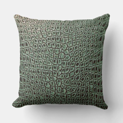 ALLIGATOR LEATHER FOREST GREEN THROW PILLOW