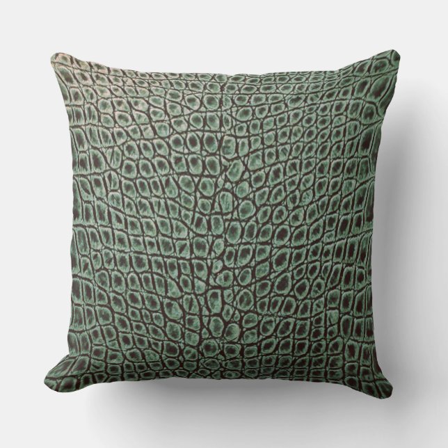 ALLIGATOR LEATHER FOREST GREEN THROW PILLOW (Front)