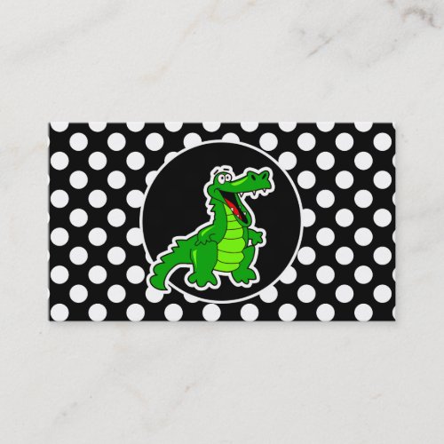 Alligator on Black and White Polka Dots Business Card