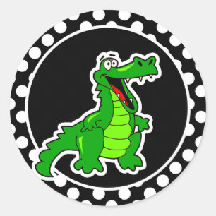 Alligator on Black and White Polka Dots Classic Round Sticker