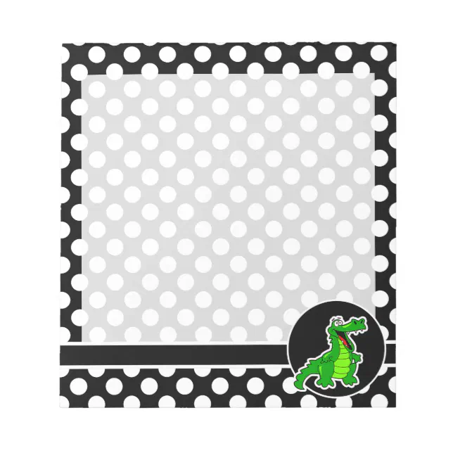 Alligator on Black and White Polka Dots Notepad | Zazzle