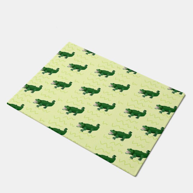 Alligator on yellow doormat (Angled)