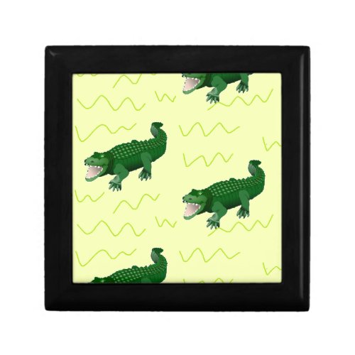 Alligator on yellow gift box