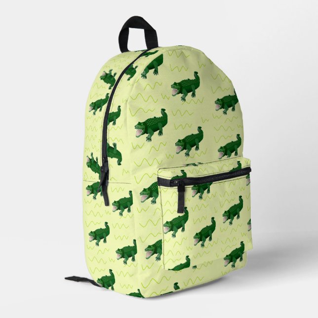 Alligator on yellow printed backpack (Back Corner Left)