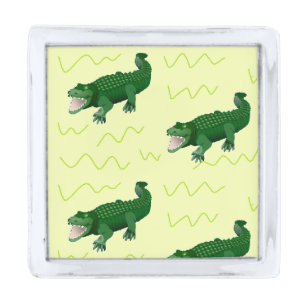 Alligator on yellow silver finish lapel pin