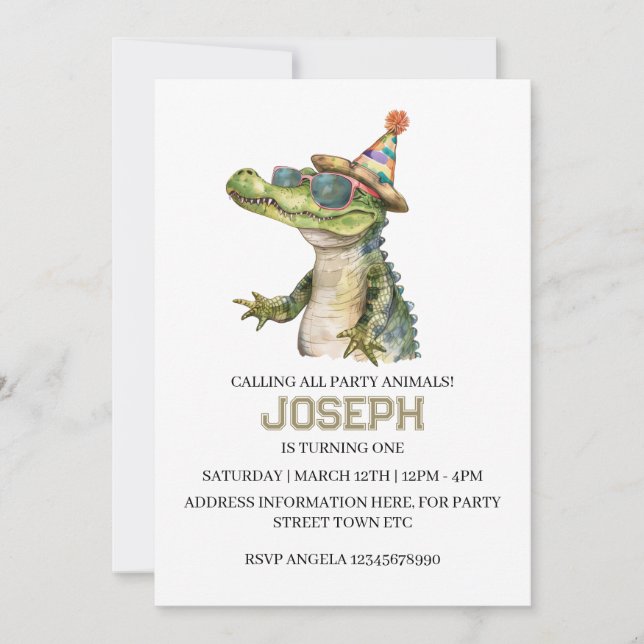 Alligator Party Invitation Invite pool party (Front)