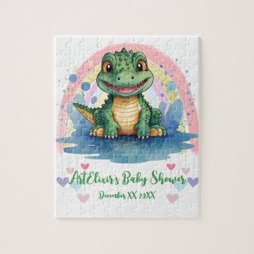 Alligator Pastel Rainbow Colorful Baby Shower Jigsaw Puzzle