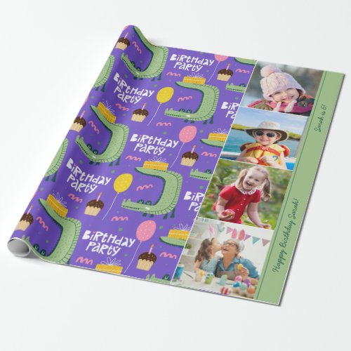 Alligator Pattern Birthday Party Text and Photo Wrapping Paper