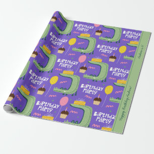 Alligator Pattern Green and Purple Birthday Party Wrapping Paper