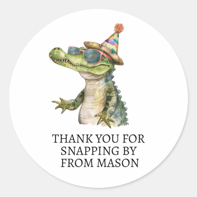 Alligator personalized party stickers Thank you (Front)