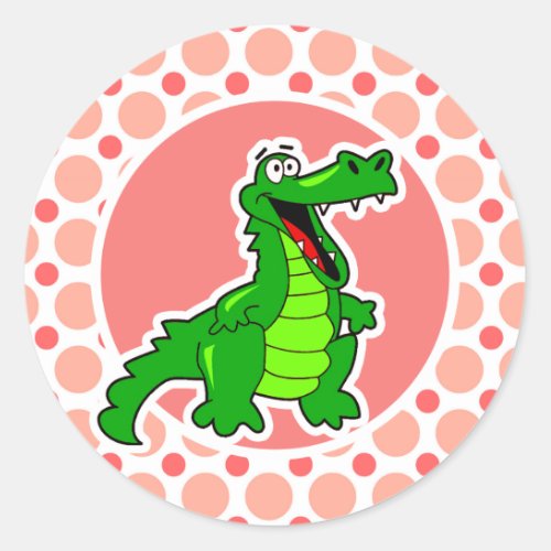 Alligator Pink  Coral Polka Dots Classic Round Sticker