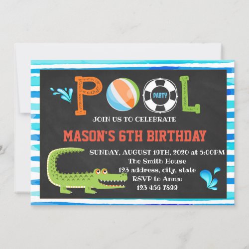 Alligator pool birthday party invitation