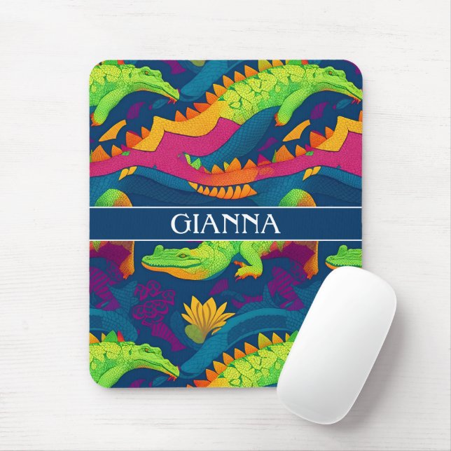 Alligator Rainbow Colorful Personalized Pattern Mouse Pad (With Mouse)