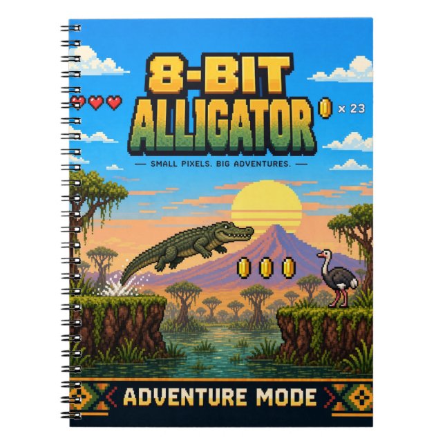 Alligator, Retro 8-Bit Pixel Art Notebook (Front)