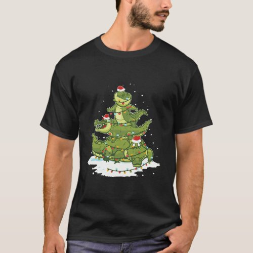 Alligator Santa Christmas Light Tree T_Shirt
