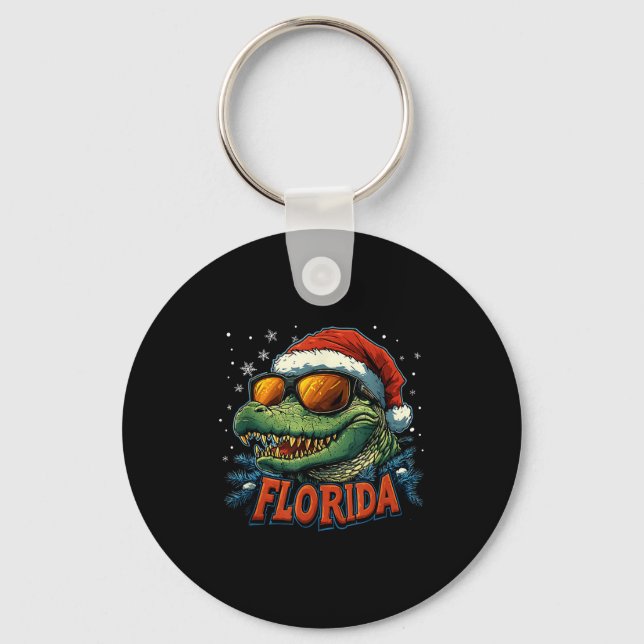 Alligator Santa Funny Florida Holiday Christmas Xm Keychain (Front)