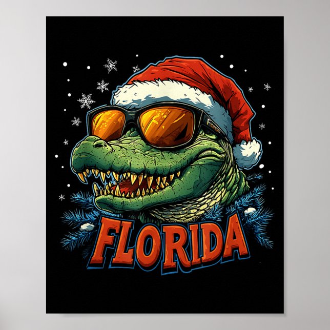 Alligator Santa Funny Florida Holiday Christmas Xm Poster (Front)