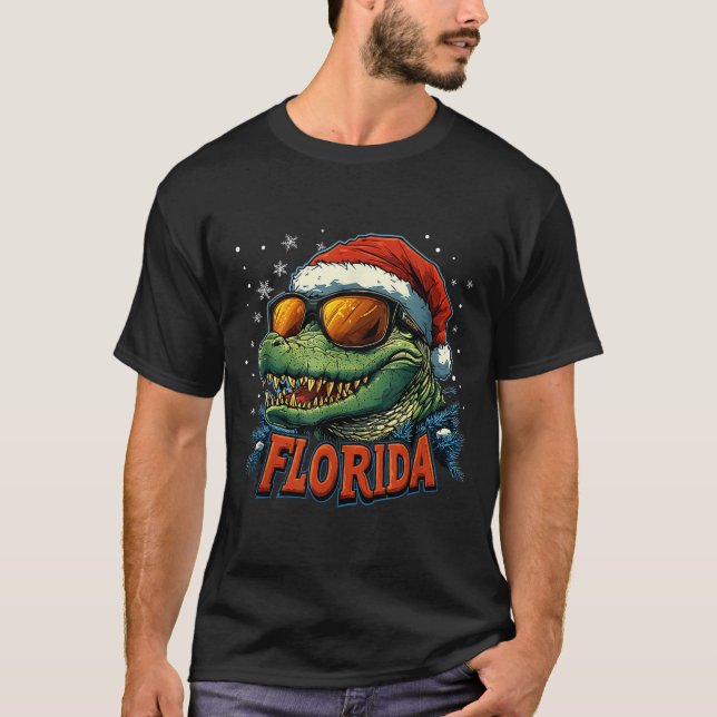 Alligator Santa Funny Florida Holiday Christmas Xm T-Shirt (Front)