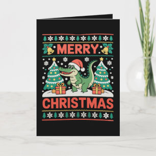 Alligator Santa Hat Ugly Sweater Christmas Tree Card