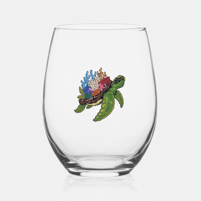 Alligator Snapping Red-Eared Slider Tortoise Stemless Wine Glass (Front)