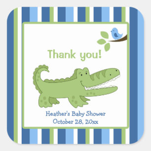Alligator Square Favor Stickers - Blue/Green
