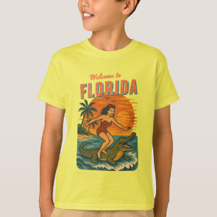 Alligator Surfing Beach Pin-up Retro Coastal Life T-Shirt