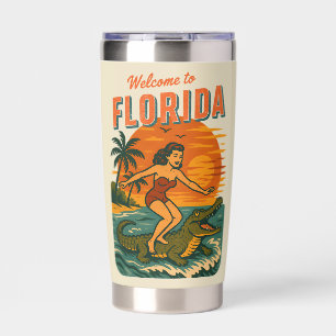 Alligator Surfing Beach Pin-up Retro Coastal Surf Insulated Tumbler