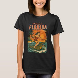 Alligator Surfing Coastal Life Graphic Retro Surf T-Shirt