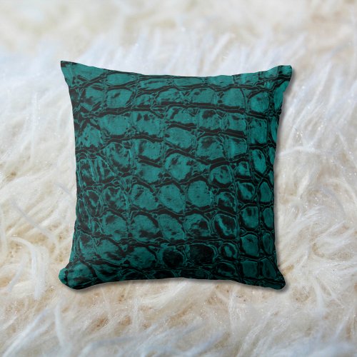 Alligator Teal Faux Leather Throw Pillow