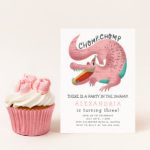 Alligator Theme Birthday Party Pink Invitation
