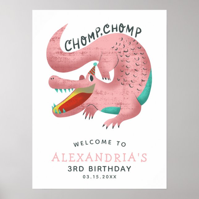 Alligator Theme Girls Birthday Party Welcome Sign (Front)