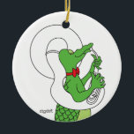 Alligator Tuba Ceramic Ornament<br><div class="desc">A very special ornament designed for a great,  accomplished musician.  This ornament can be easily personalized on the back with your message or greeting.  Great to gift to your musical friends and co-workers! The artwork is by d.a.gordon dart.  To view more of her work visit: www.dagdart.com</div>