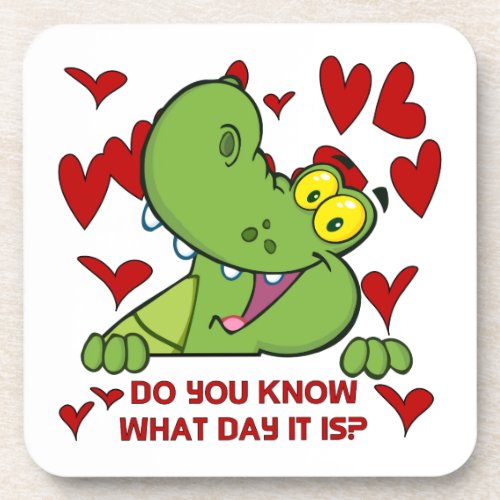 Alligator Valentines Day Beverage Coaster