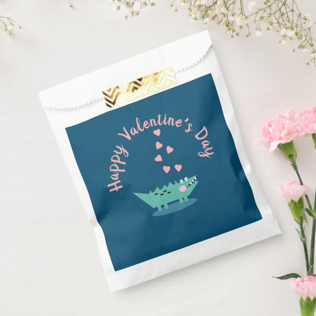 Alligator Valentines Day  Hearts Pink Favor Bag (Sealed)