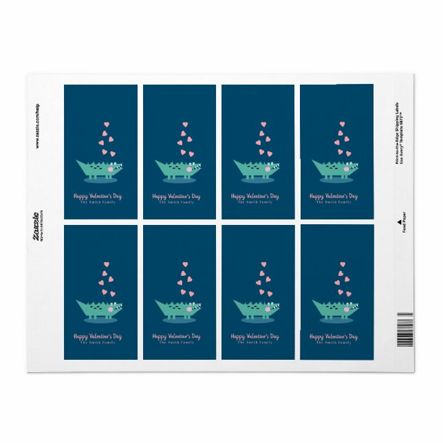 Alligator Valentines Day Vertical Label (Full Sheet)