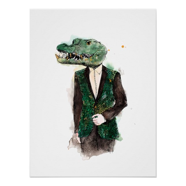 Alligator Watercolor Portrait Poster (Front)