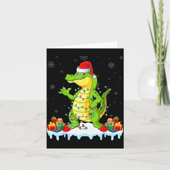 Alligator Wearing Xmas Lights Santa Hat Alligator  Card (Front)