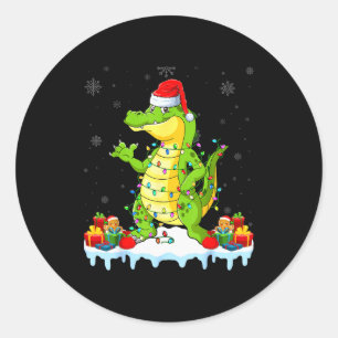 Alligator Wearing Xmas Lights Santa Hat Alligator Classic Round Sticker