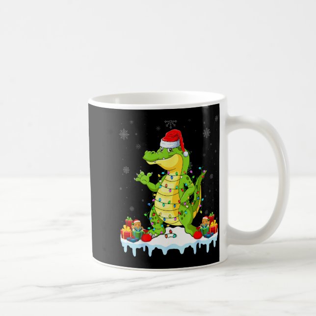 Alligator Wearing Xmas Lights Santa Hat Alligator  Coffee Mug (Right)