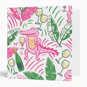 Alligator Wine Pink Green Preppy 3 Ring Binder