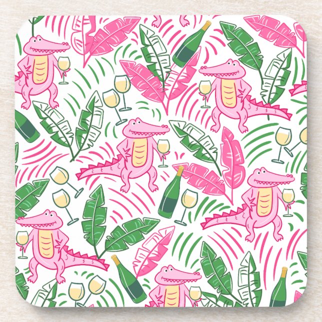 Alligator Wine Pink Green Preppy  Beverage Coaster (Front)