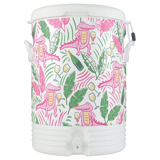 Alligator Wine Pink Green Preppy  Beverage Cooler (Front)