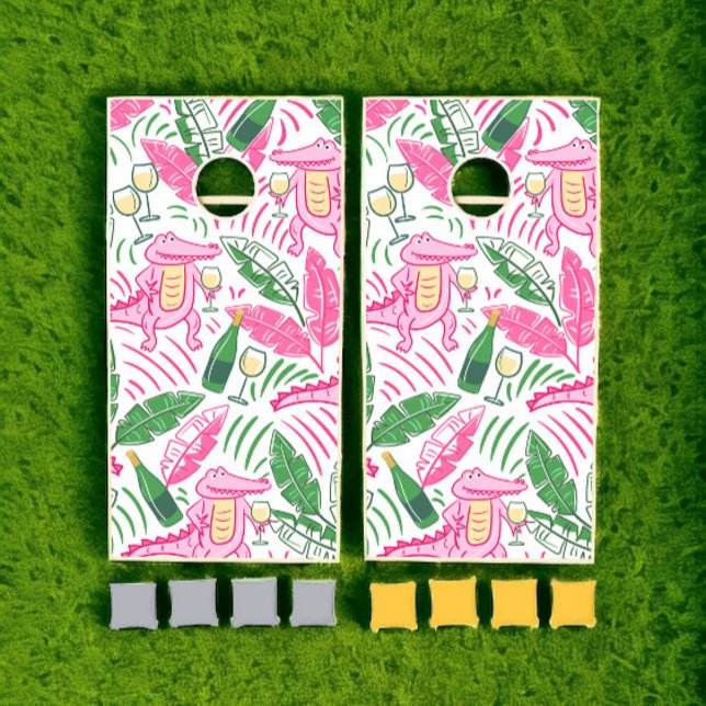 Alligator Wine Pink Green Preppy Cornhole Set (Creator Uploaded)